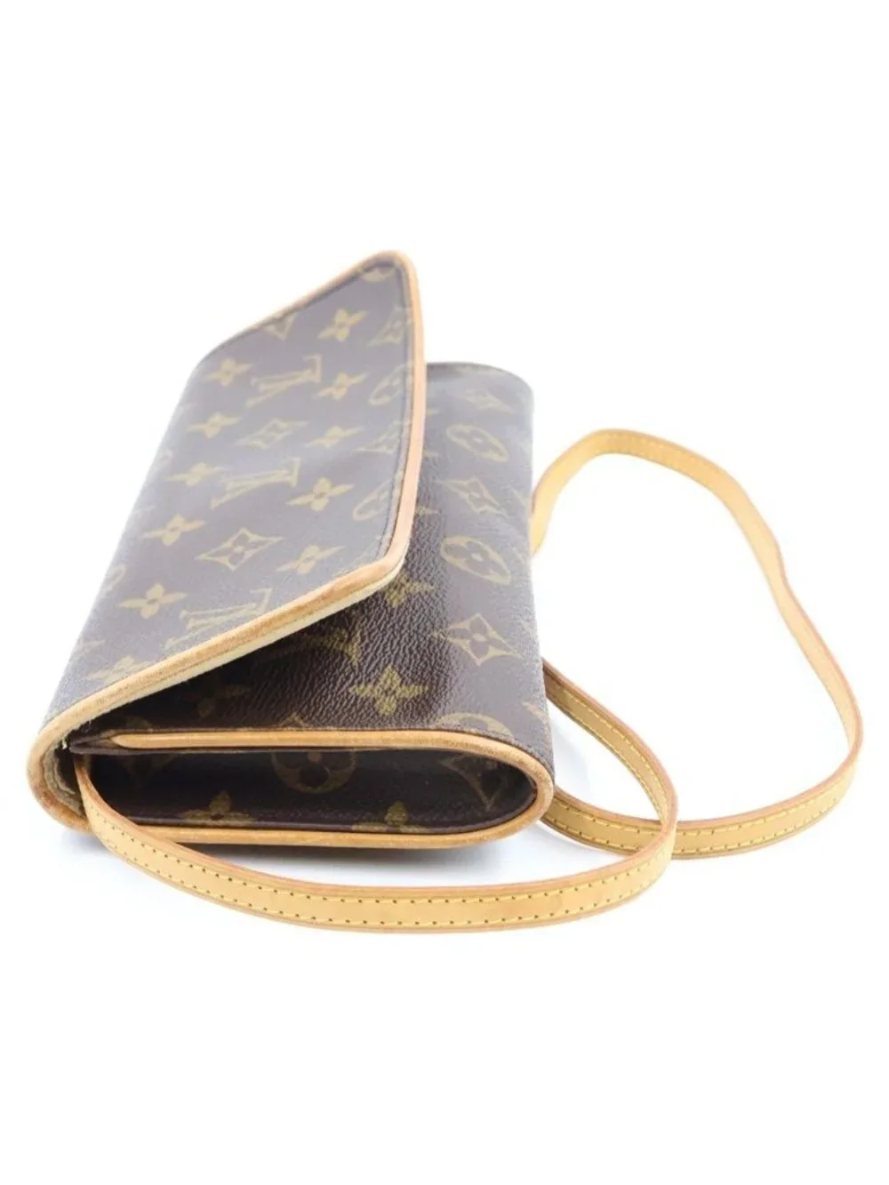 Louis Vuitton Monogram Pochette Twin GM Shoulder Bag Brown Leather Gold
